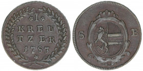 Hieronymus Graf Colloredo 1772-1803
Erzbistum Salzburg. 1 Kreuzer, 1783. Salzburg
5,48g
Zöttl 3343, Probszt 2548
vz/stfr