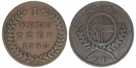 Hieronymus Graf Colloredo 1772-1803
Erzbistum Salzburg. 1 Kreuzer, 1790. Salzburg
5,74g
Zöttl 3346, Probszt 2551
ss/vz
