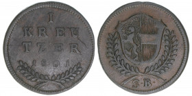 Hieronymus Graf Colloredo 1772-1803
Erzbistum Salzburg. 1 Kreuzer, 1801. Salzburg
5,66g
Zöttl 3355, Probszt 2560
ss/vz