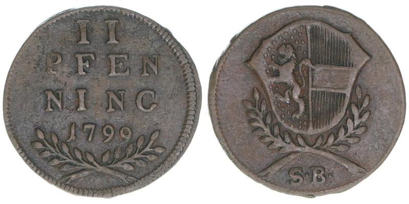Hieronymus Graf Colloredo 1772-1803
Erzbistum Salzburg. 2 Pfennige, 1799. Salzbu...