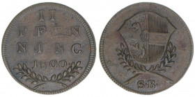 Hieronymus Graf Colloredo 1772-1803
Erzbistum Salzburg. 2 Pfennige, 1800. Salzburg
2,91g
Zöttl 3373, Probszt 2575
ss/vz