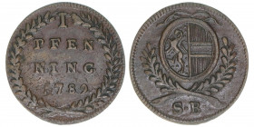 Hieronymus Graf Colloredo 1772-1803
Erzbistum Salzburg. Pfennig, 1789. Salzburg
1,41g
Zöttl 3388, Probszt 2587
vz/stfr