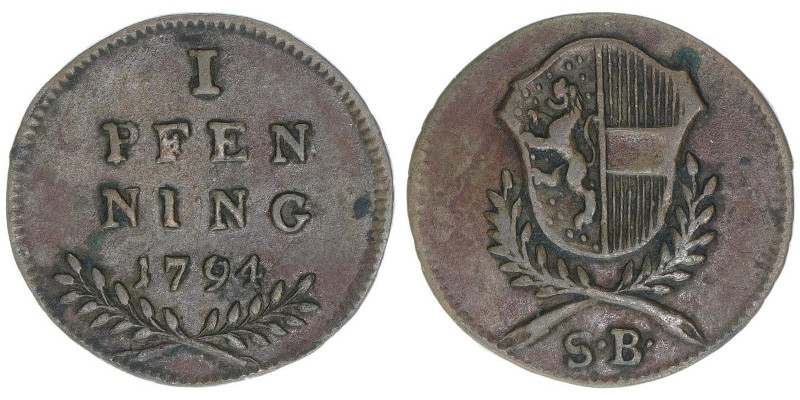 Hieronymus Graf Colloredo 1772-1803
Erzbistum Salzburg. Pfennig, 1794. Salzburg
...
