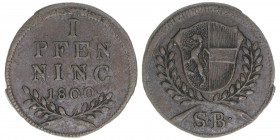 Hieronymus Graf Colloredo 1772-1803
Erzbistum Salzburg. Pfennig, 1800. Lorbeer hochgezogen
Salzburg
1,29g
Zöttl 3399, Probszt 2598
ss/vz