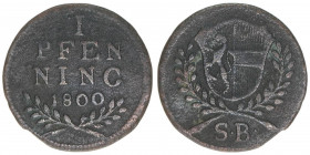 Hieronymus Graf Colloredo 1772-1803
Erzbistum Salzburg. Pfennig, 1800. Lorbeer hochgezogen
Salzburg
1,23g
Zöttl 3399, Probszt 2598
ss