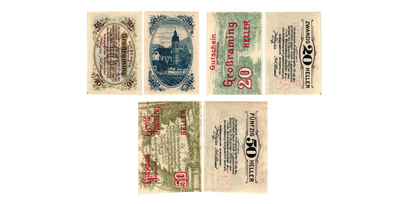 Grossraming
Grossraming. 10 Heller, 20 Heller, 50 Heller. Kodnar, Künstner 296