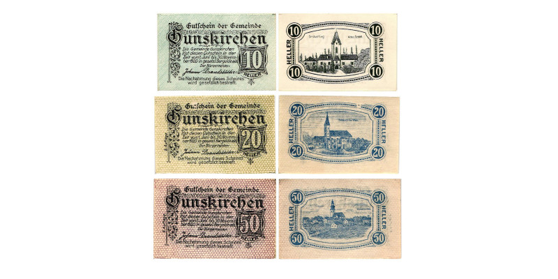 Gunskirchen
Gunskirchen. 10 Heller, 20 Heller, 50 Heller. Kodnar, Künstner 309