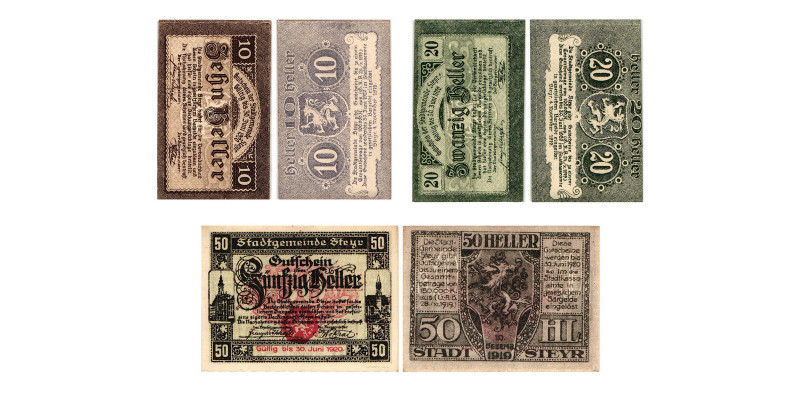 Steyr
Steyr. 10 Heller, 20 Heller, 50 Heller. Kodnar, Künstner 1034