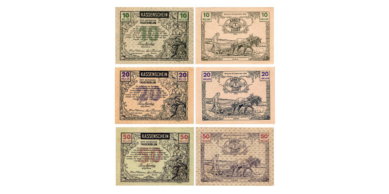 Tausendblum
Tausendblum. 10 Heller, 20 Heller, 50 Heller. Kodnar, Künstner 1060