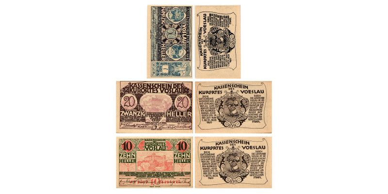 Vöslau
Vöslau. 10 Heller, 20 Heller, 50 Heller. Kodnar, Künstner 1121