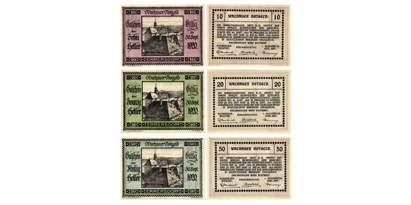Wachauer Notgeld, Emmersdorf
Wachauer Notgeld, Emmersdorf. 10 Heller, 20 Heller,...