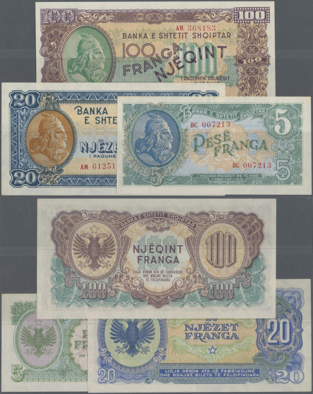 Albania: Banka e Shtetit Shqiptar – 1945 Skanderbeg series, lot with 3 banknotes...