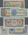 Albania: Banka e Shtetit Shqiptar – 1945 Skanderbeg series, lot with 3 banknotes 5 Franga (P.15, UNC), 20 Franga (P.16, aUNC) and 100 Franga (P.17, UN...