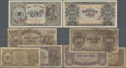 Albania: Banka e Shtetit Shqiptar – Soldier 1947 series, lot with 4 banknotes 50 Leke (P.20, F- with pinholes), 100 Leke (P.21, F- with tiny border te...