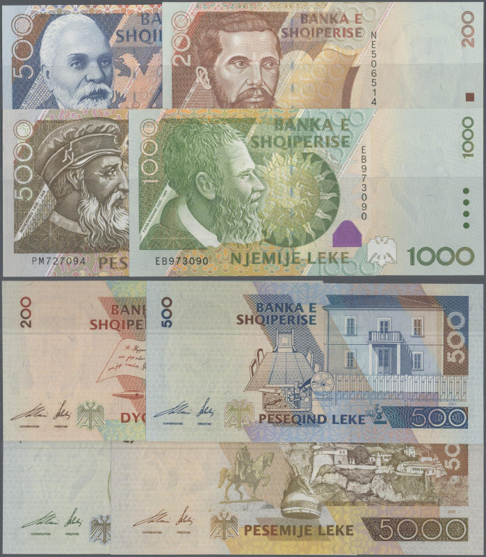 Albania: Banka e Shqiperise, set with 4 banknotes series 2001 with 200, 500, 100...