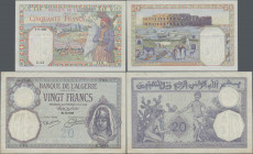 Algeria: Banque de l'Algérie, pair with 20 Francs 20.10.1928 P.78b (VF) and 50 Francs 03.11.1938 P.84 (VF/VF+). Very nice set! (2 pcs.)
 [differenzbe...