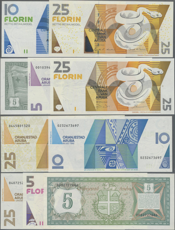 Aruba: Central Bank of Aruba, lot with 5 banknotes 5 Florin 1986, 10 and 25 Flor...