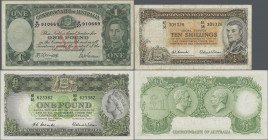 Australia: Commonwealth Bank of Australia, set with 3 banknotes comprising 10 Shillings ND(1954-60), (P.29, F), 1 Pound ND(1938-52) (P.26b, F/F+) and ...