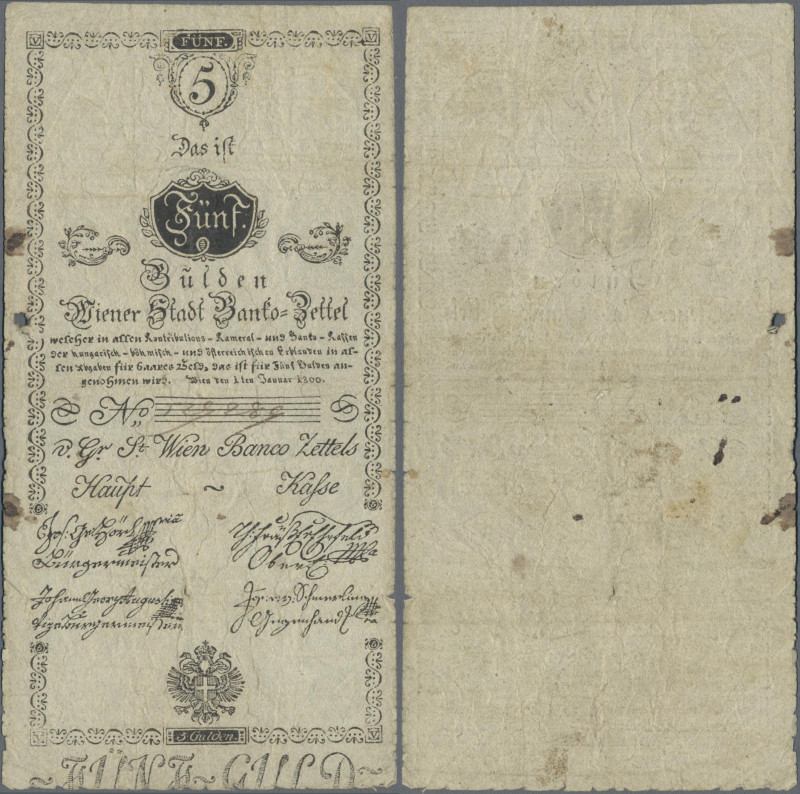 Austria: Wiener Stadt-Banco Zettel 5 Gulden 1800, P.A31, weak paper but still in...