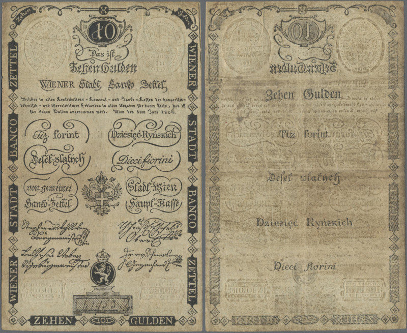 Austria: Wiener Stadt-Banco Zettel 10 Gulden 1806, P.A39, still nice and without...