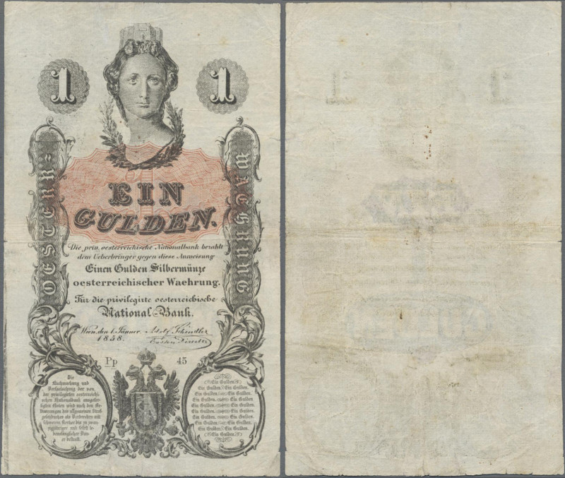 Austria: Privilegirte Oesterreichische National-Bank 1 Gulden 1858, P.A84, very ...