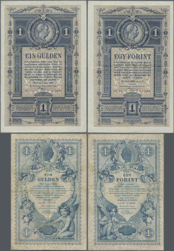Austria: K.u.K. Reichs-Central-Casse, pair with 1 Gulden 1882 (P.A153, VF+/XF) a...