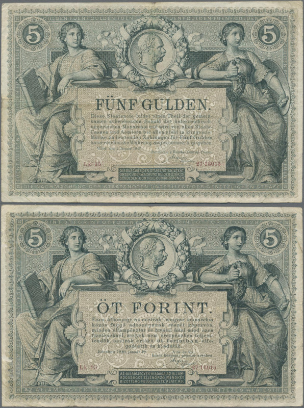 Austria: K.u.K. Reichs-Central-Casse 5 Gulden 1881, P.A154, still nice with stro...