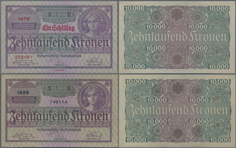 Austria: Oesterreichische Nationalbank, pair with 10.000 Kronen 1924 (P.85, aUNC...