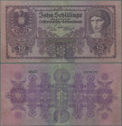 Austria: Oesterreichische Nationalbank 10 Schilling 1925, P.89, still nice with minor margin split and several folds, Condition: F.
 [differenzbesteu...