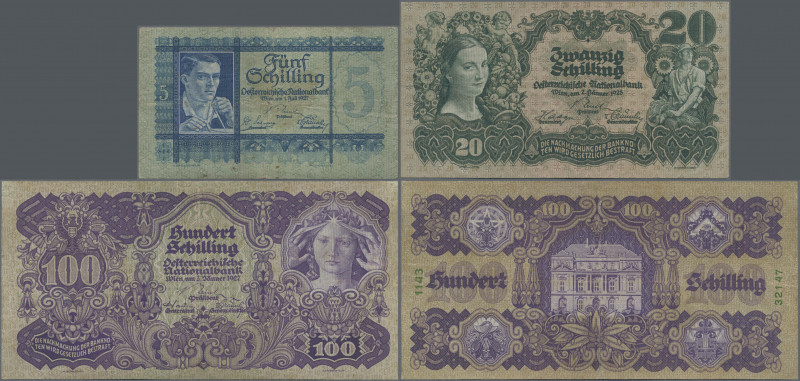 Austria: Oesterreichische Nationalbank, lot with 5 banknotes 1927-1933, comprisi...