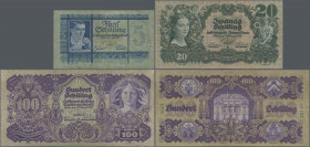 Austria: Oesterreichische Nationalbank, lot with 5 banknotes 1927-1933, comprising 5 Schilling 1927 (P.93, F/F-), 10 Schilling 1927 (P.94, F/F-), 100 ...