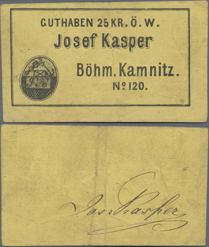 Austria: Notgeld 1848 - 1869, Böhm. Kamnitz, Josef Kasper, 25 Kr. Ö. W. (Österre...