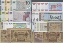 Azerbaijan: Azerbaijan Republic and Milli Banki, lot with 23 banknotes, comprising 25, 2x 100 and 500 Rubles 1919/1920 (P.1, 5, 7, 9a, F- to F), serie...