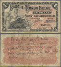 Belgian Congo: Banque du Congo Belge 1 Franc 9.10.1914, P.3, still nice condition especially on obverse, reverse shows handwritten annotations and ove...