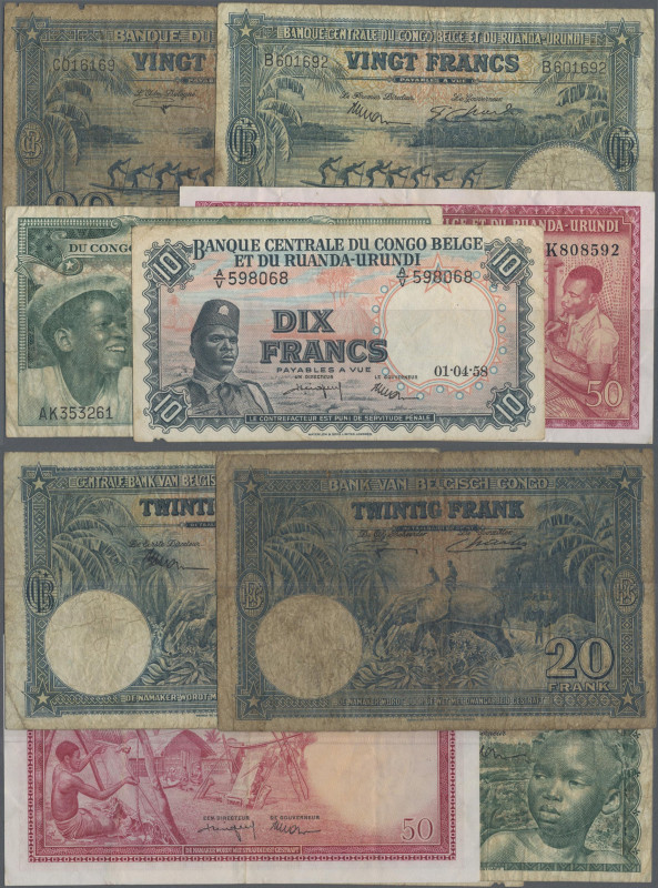 Belgian Congo: Lot with 5 banknotes Banque du Congo Belge and Banque Centrale du...