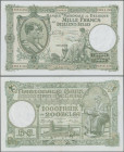 Belgium: large size note 1000 Francs = 200 Belgas 1942 P. 110 in nice condition with only a light center fold and minor corner folds, no holes or tear...