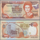 Bermuda: Bermuda Monetary Authority 100 Dollars 20th February 1994 commemorating the 25th Anniversary of Bermuda Monetary Authority, P.46 with low ser...