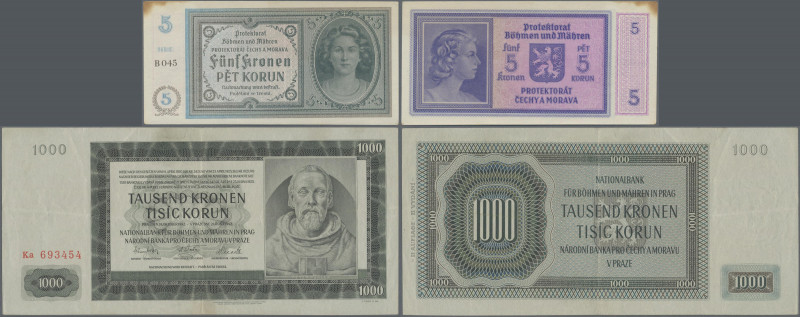 Bohemia & Moravia: Pair with 5 Kronen ND(1940) (P.4a with series B 045, F with l...
