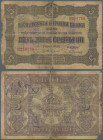 Bulgaria: 5 Silver Leva ND(1917), P.21, 5 times perforated ”поништено” in well worn condition with small missing parts at left border, stained paper a...