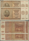 Bulgaria: nice set with 4 Banknotes 1000 Leva 1942, P.61, all notes vertically folded and some other wrinkles in the paper, slightly stained and some ...