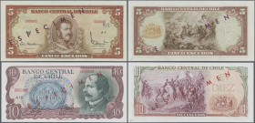 Chile: Banco Central de Chile, pair with 5 Escudos ND(1962-75) SPECIMEN (P.137s, aUNC/UNC) and 10 Escudos ND(1970) SPECIMEN (P.142as, UNC). (2 pcs.)
...