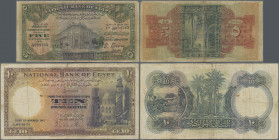 Egypt: National Bank of Egypt, pair with 5 Pounds 1942, signature Nixon, P.19c and 10 Pounds 1947, signature Leith-Ross, P.23c, both in about F- condi...