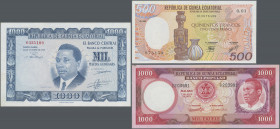 Equatorial Guinea: Banco Central del Republica de Guinea Ecuatorial, lot with 6 banknotes, including 1000 Pesetas Guineanas 1969 (P.3, UNC), 50 Ekuele...