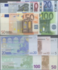 EURO: European Central Bank, first series 2002 with signature DUISENBERG, lot with 5 banknotes, comprising 5 Euro (prefix X, printers code P001D5, P.1...