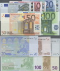 EURO: European Central Bank, first series 2002 with signature TRICHET, lot with 5 banknotes, comprising 5 Euro (prefix X, printers code P013C1, P.8x, ...