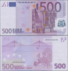 EURO: European Central Bank, first series 2002 with signature TRICHET, 500 Euro, prefix X, printers code R015C1, P.14x in UNC condition.
 [differenzb...