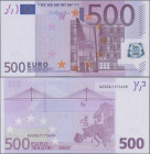 EURO: European Central Bank, first series 2002 with signature DRAGHI, 500 Euro, prefix N, printers code F007B2, P.19A, very rare since this last serie...