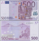 EURO: European Central Bank, first series 2002 with signature DRAGHI, 500 Euro, prefix N, printers code F008G2, P.19A, very rare since this last serie...