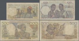 French West Africa: Banque de l'Afrique Occidentale, set with 6 banknotes 1943-1951 series, comprising 10 Francs 1946 (P.37, F+), 25 Francs 1943 (P.38...