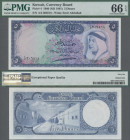 Kuwait: Kuwait Currency Board 5 Dinars L.1960 (1961), P.4, high denomination in perfect condition, PMG graded 66 Gem Uncirculated EPQ. Rare!
 [zzgl. ...